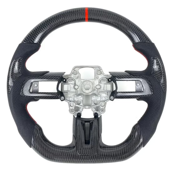 Ford Mustang Carbon Fiber Steering Wheel~Black Perforated Leather