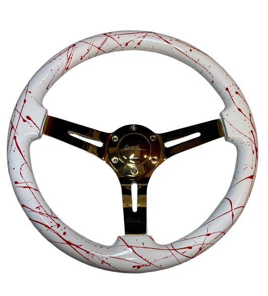 VIILANTE 3" DEEP 6-HOLES STEERING WHEEL*RED BLOOD SPLATTER*GOLD SPOKE