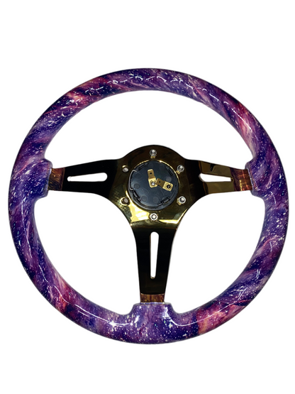 VIILANTE 3" DEEP DISH 6-HOLE STEERING WHEEL *GALAXY* GOLD CHROME SPOKE