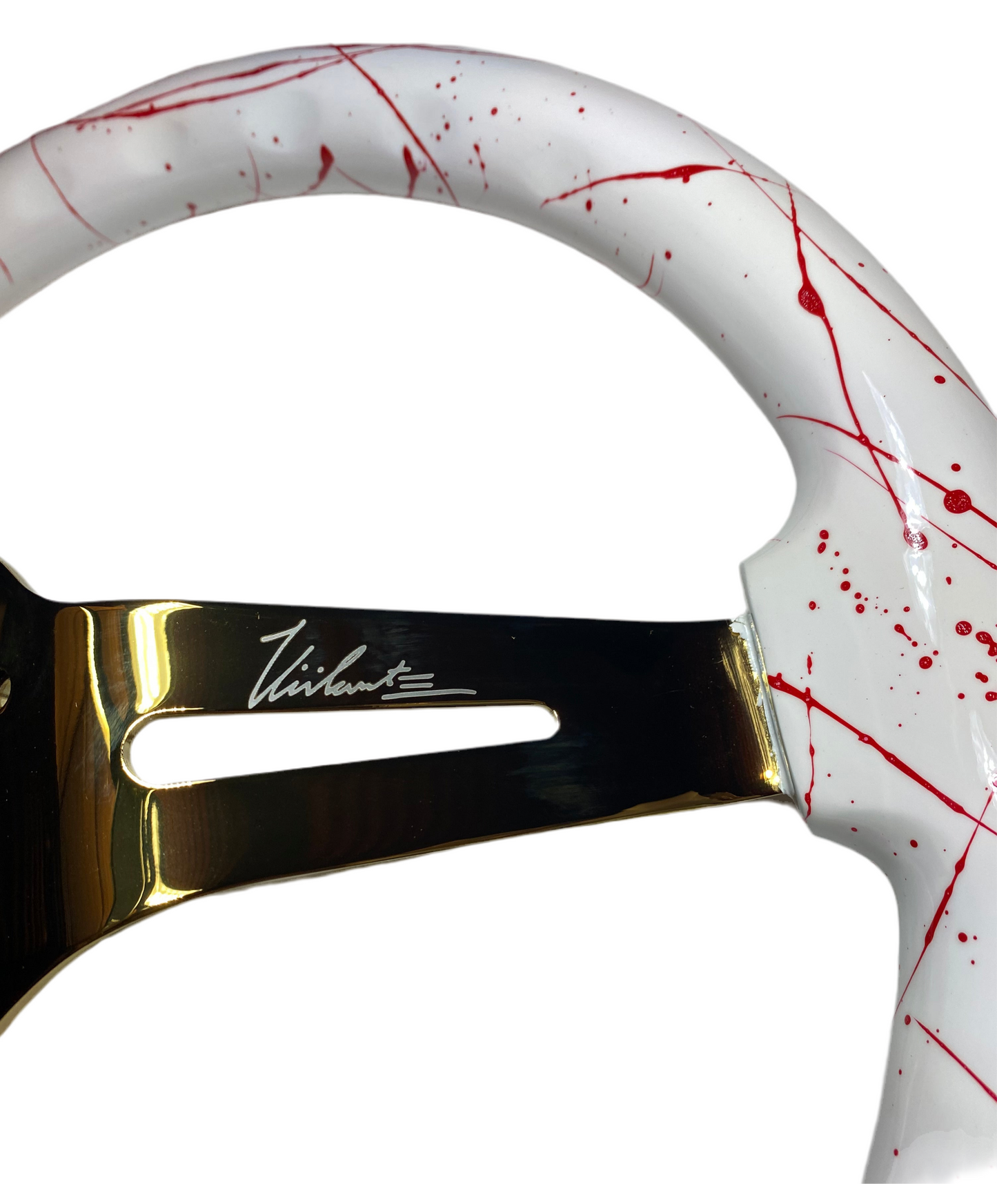 VIILANTE 3" DEEP 6-HOLES STEERING WHEEL*RED BLOOD SPLATTER*GOLD SPOKE