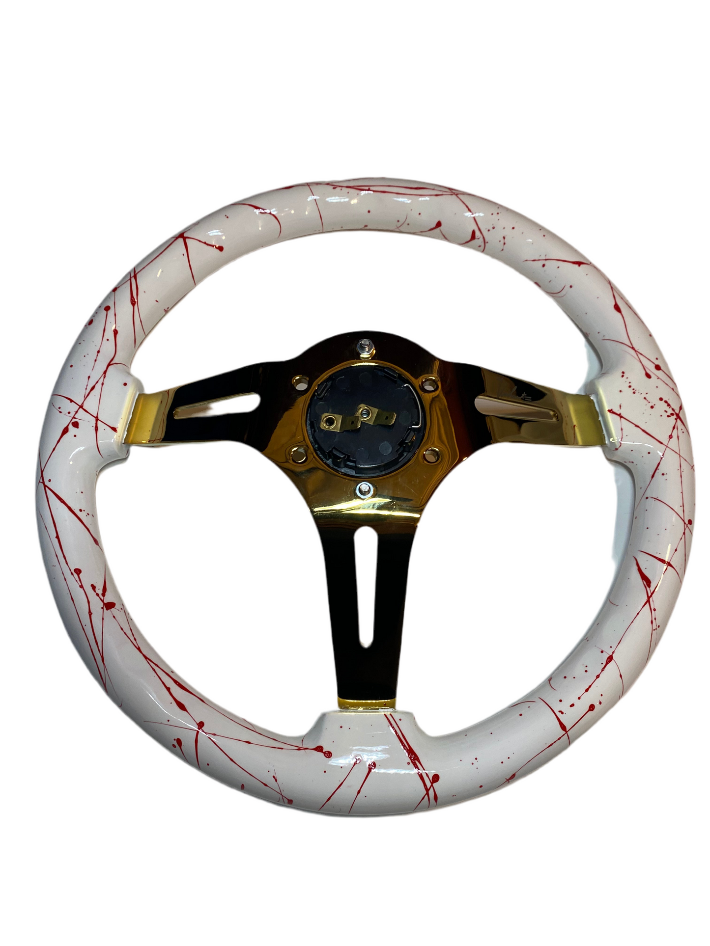 VIILANTE 3" DEEP 6-HOLES STEERING WHEEL*RED BLOOD SPLATTER*GOLD SPOKE